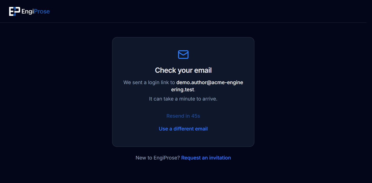 The check your email confirmation screen after requesting a login link