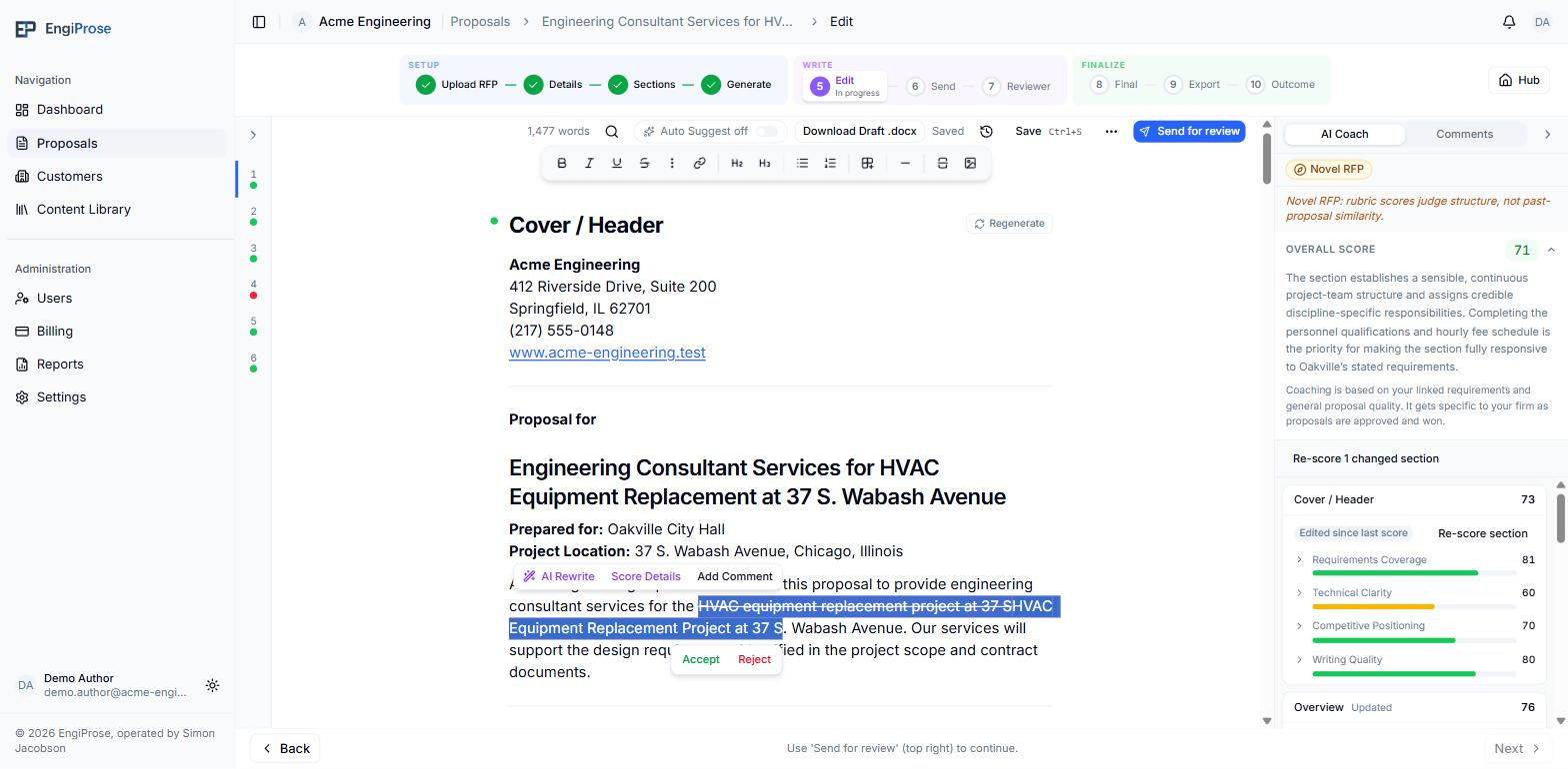 An inline diff showing the AI's rewritten text with Accept and Reject buttons